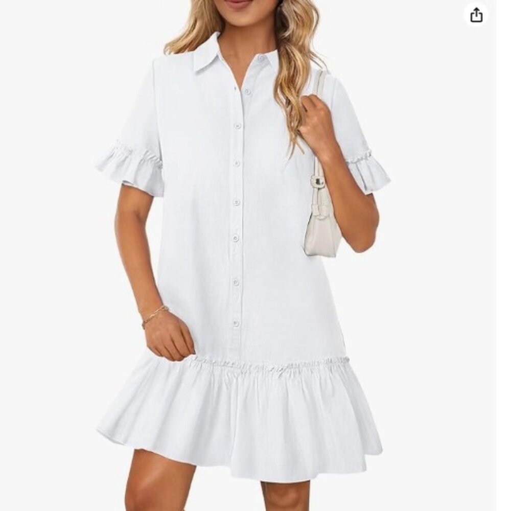 MEROKEETY Women's Summer Button Down Dress - Cotton Blend - Size Large